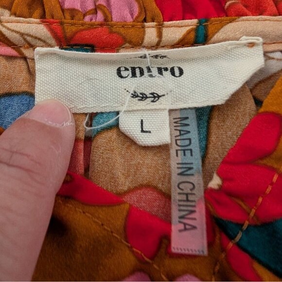 Entro Floral Vibrant Blooms Shirt Womens Size Large Orange Oversized Blouse - Picture 3 of 10